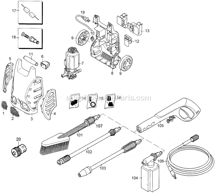 Black and Decker PW1550-BR (Type 1) Pressure Washer Power Tool Page A Diagram